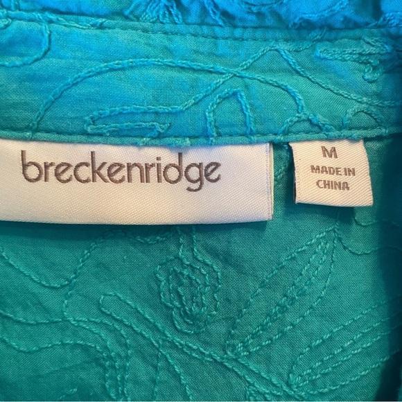 Breckenridge blouse w/ 1/4 sleeve blue/green button down shirt size Medium - Picture 3 of 4